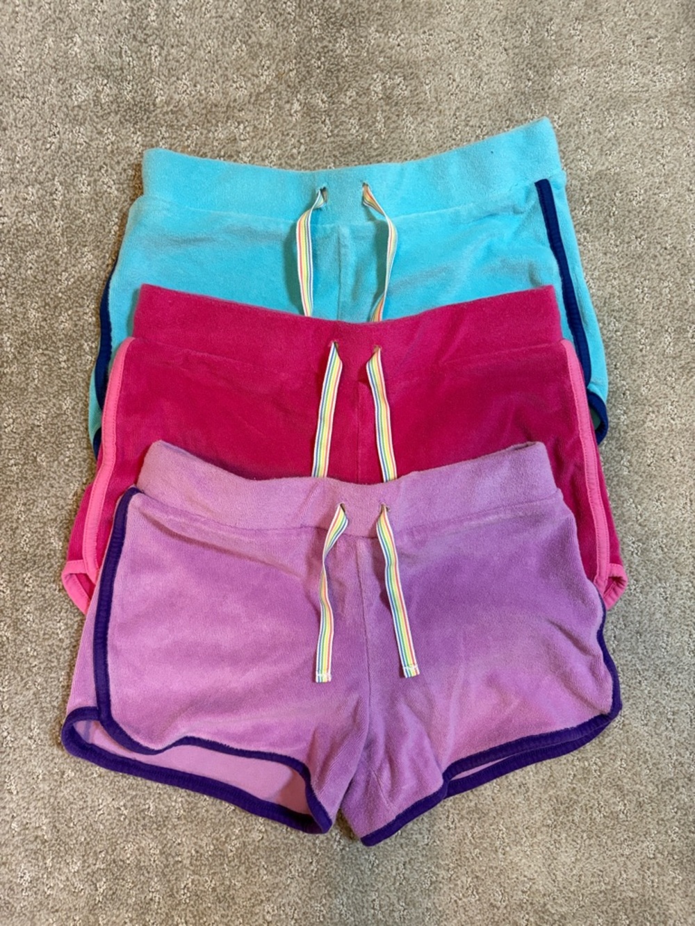 Lands' End Plush Terry Drawstring Shorts - Aqua, Fuchsia, Lavender